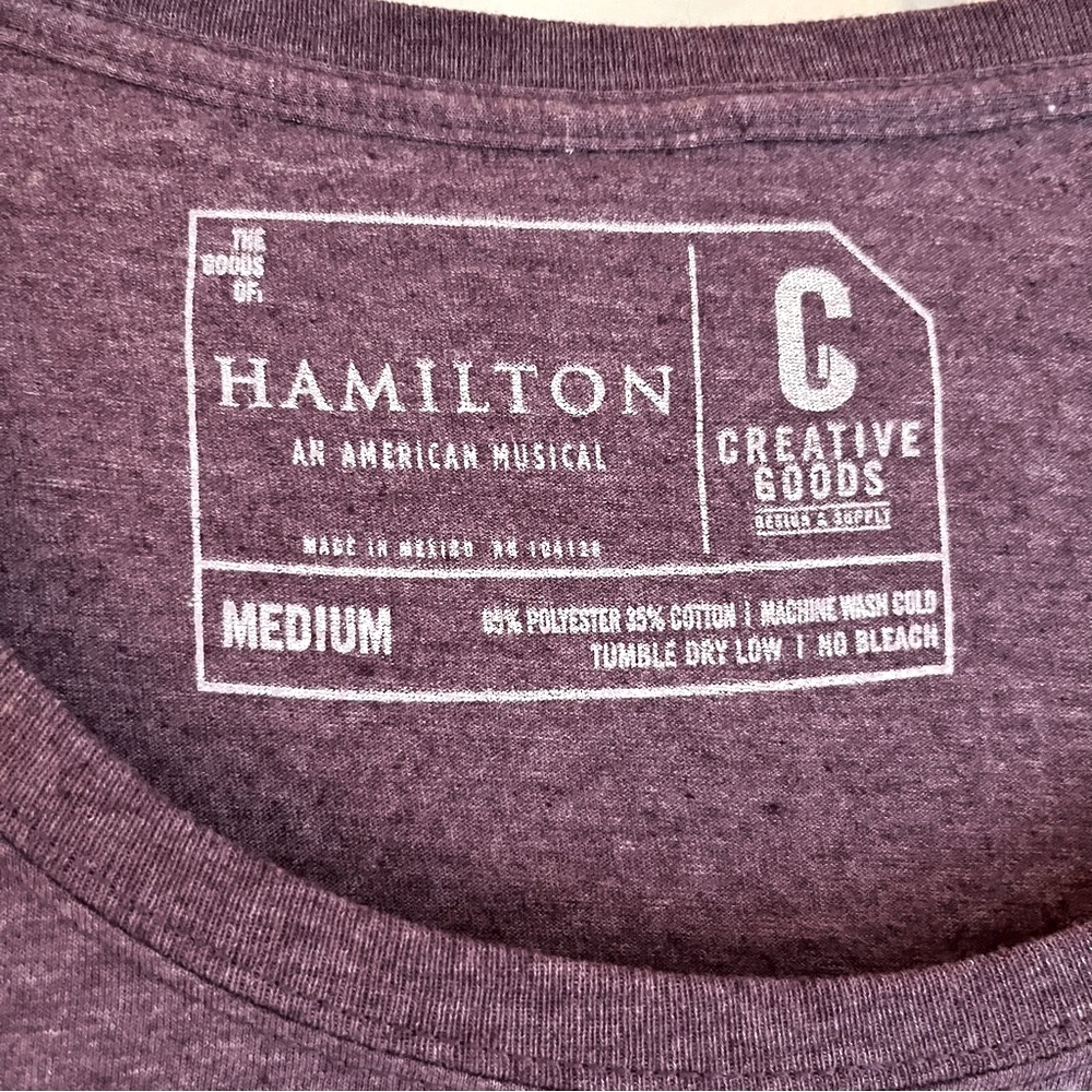 Hamilton I Will Never Be Satisfied Tee Shirt Light Heather Purple Size M - Picture 3 of 9